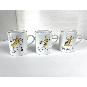 Pottery Barn Reindeer Mugs Set of 3 Prancer Blitzen Cupid Japan Retired